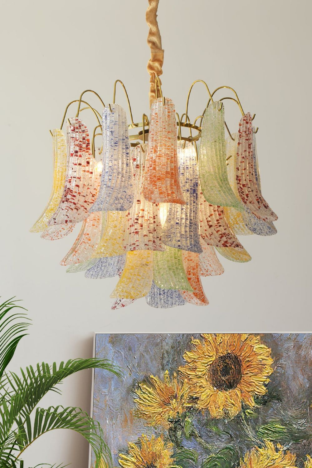 Mazzega Murano Petal Stained Glass Chandelier