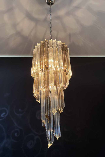 Vintage Smoked Murano Glass Prism Spiral Chandelier