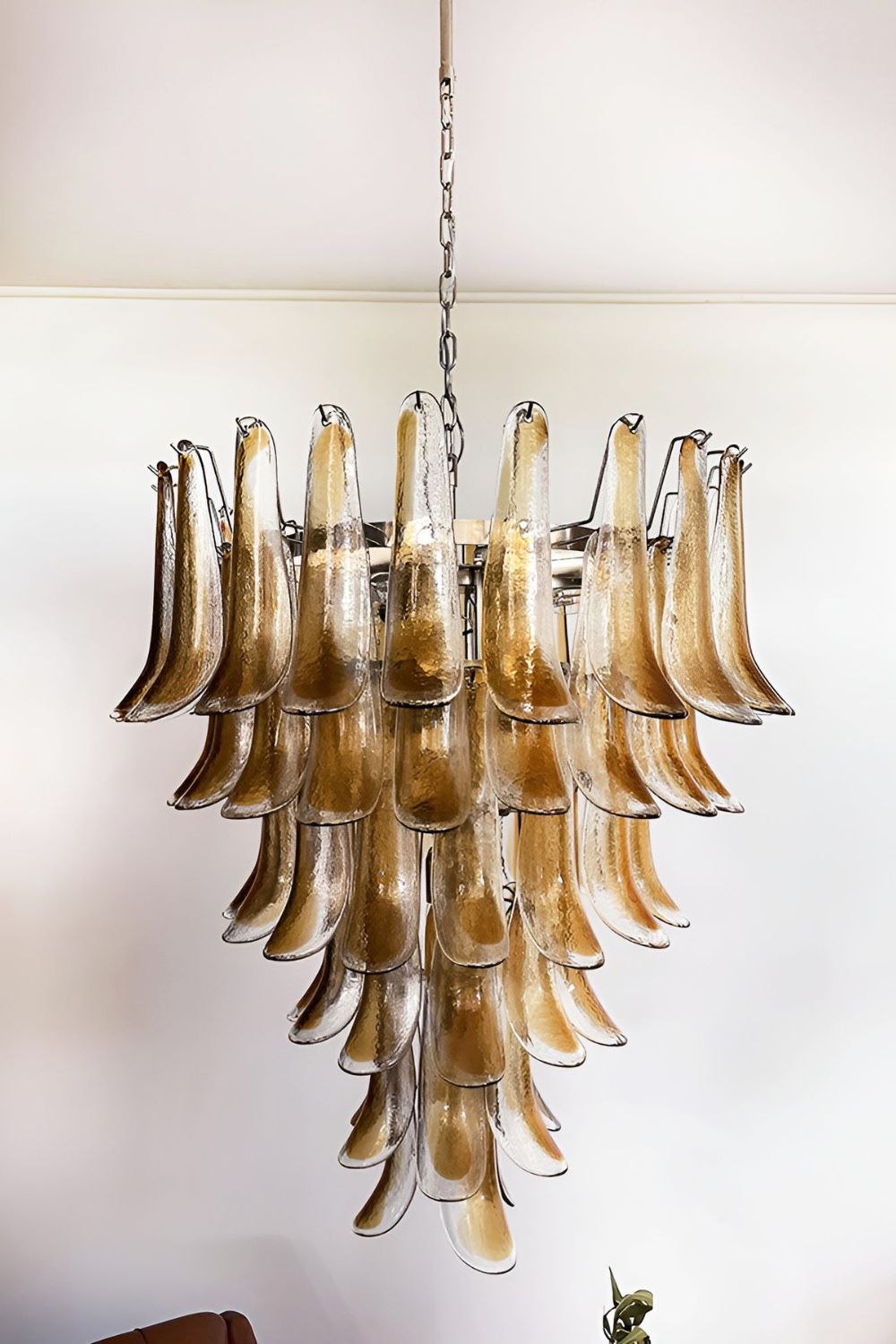 Amber Murano Glass Petal Cascade Chandelier