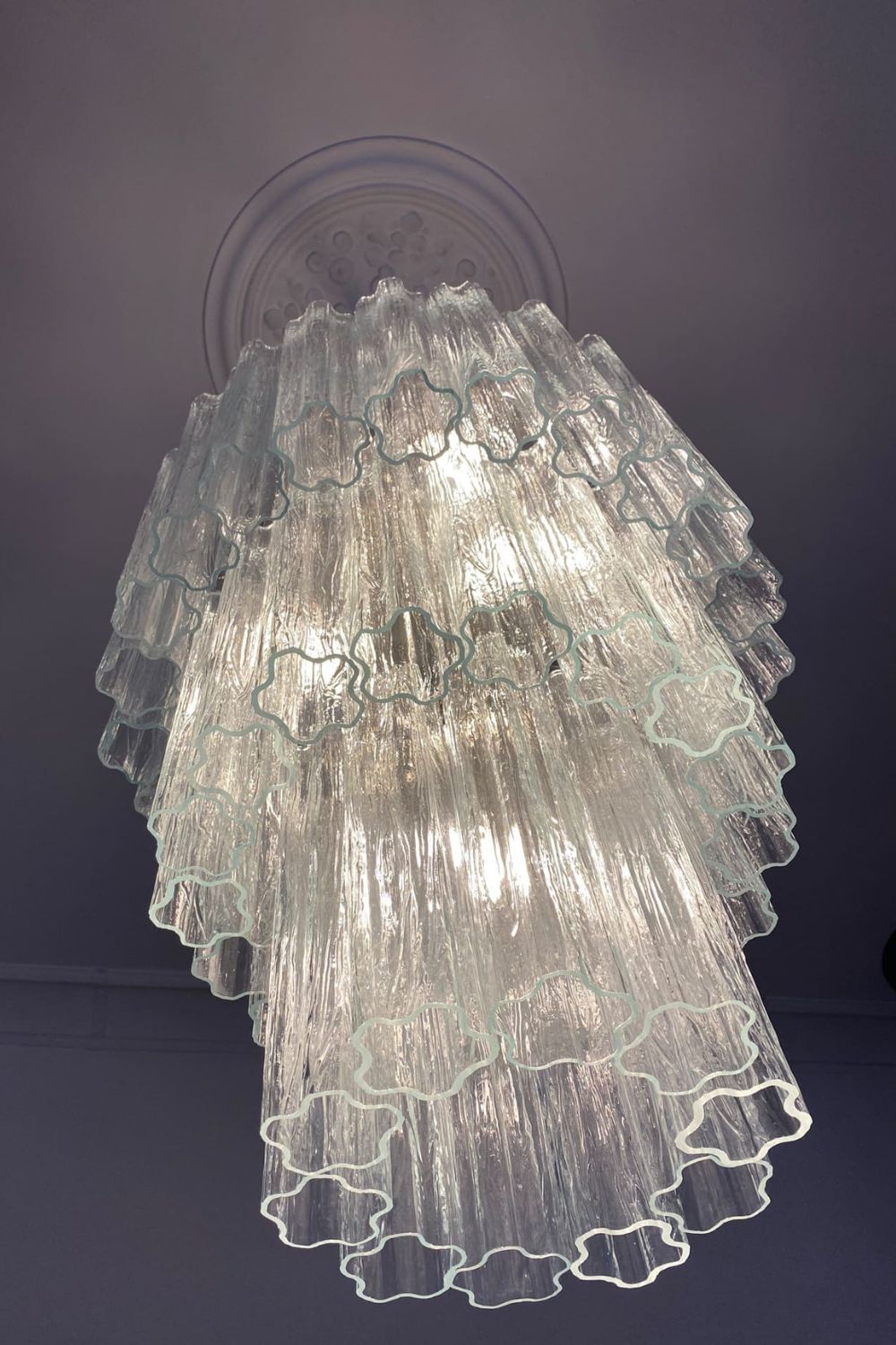 52-Tube Clear Murano Glass Chandelier