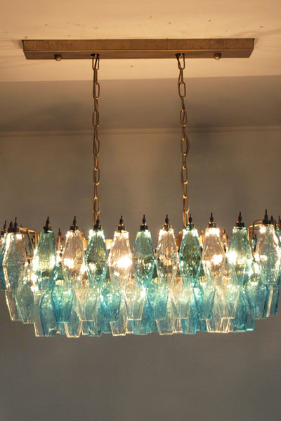 Vintage blue and clear glass Murano Poliedri chandelier