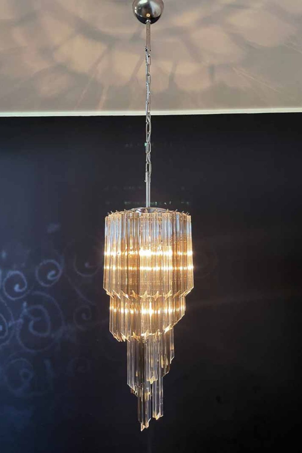 Vintage Smoked Murano Glass Prism Spiral Chandelier