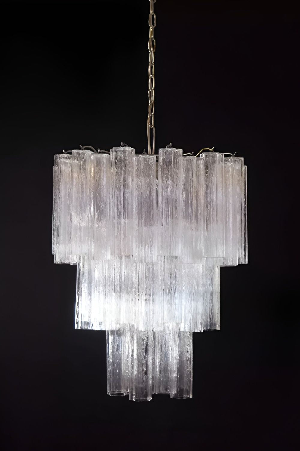 Murano Venetian Clear Glass Tube Chandelier