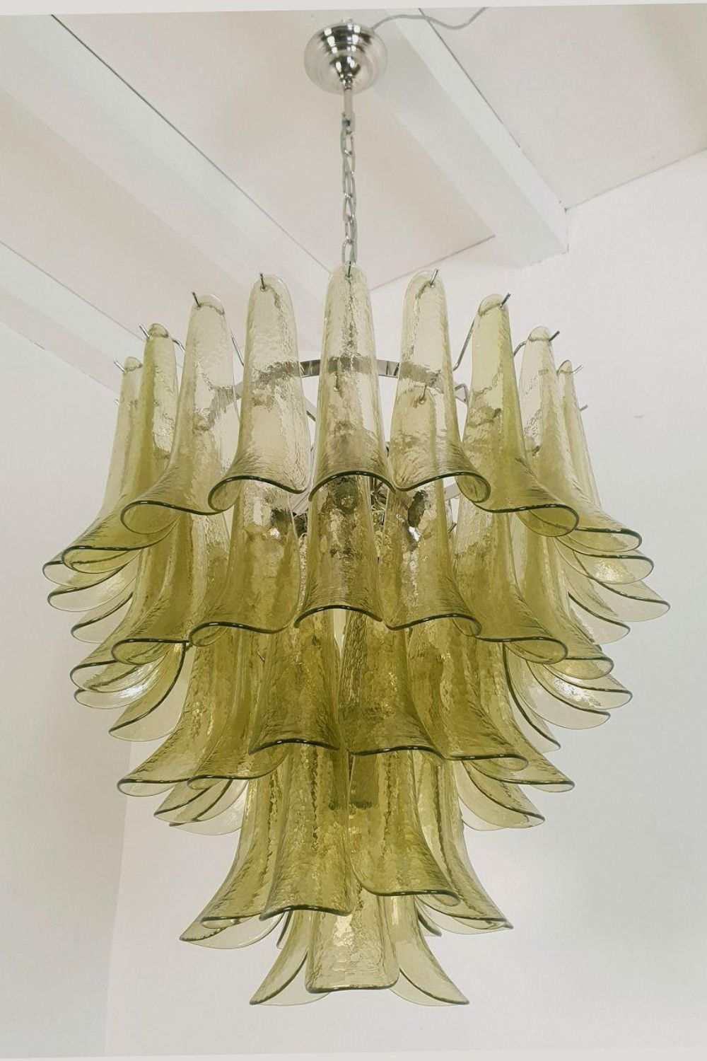 1970s Green Murano Glass Petal Chandelier