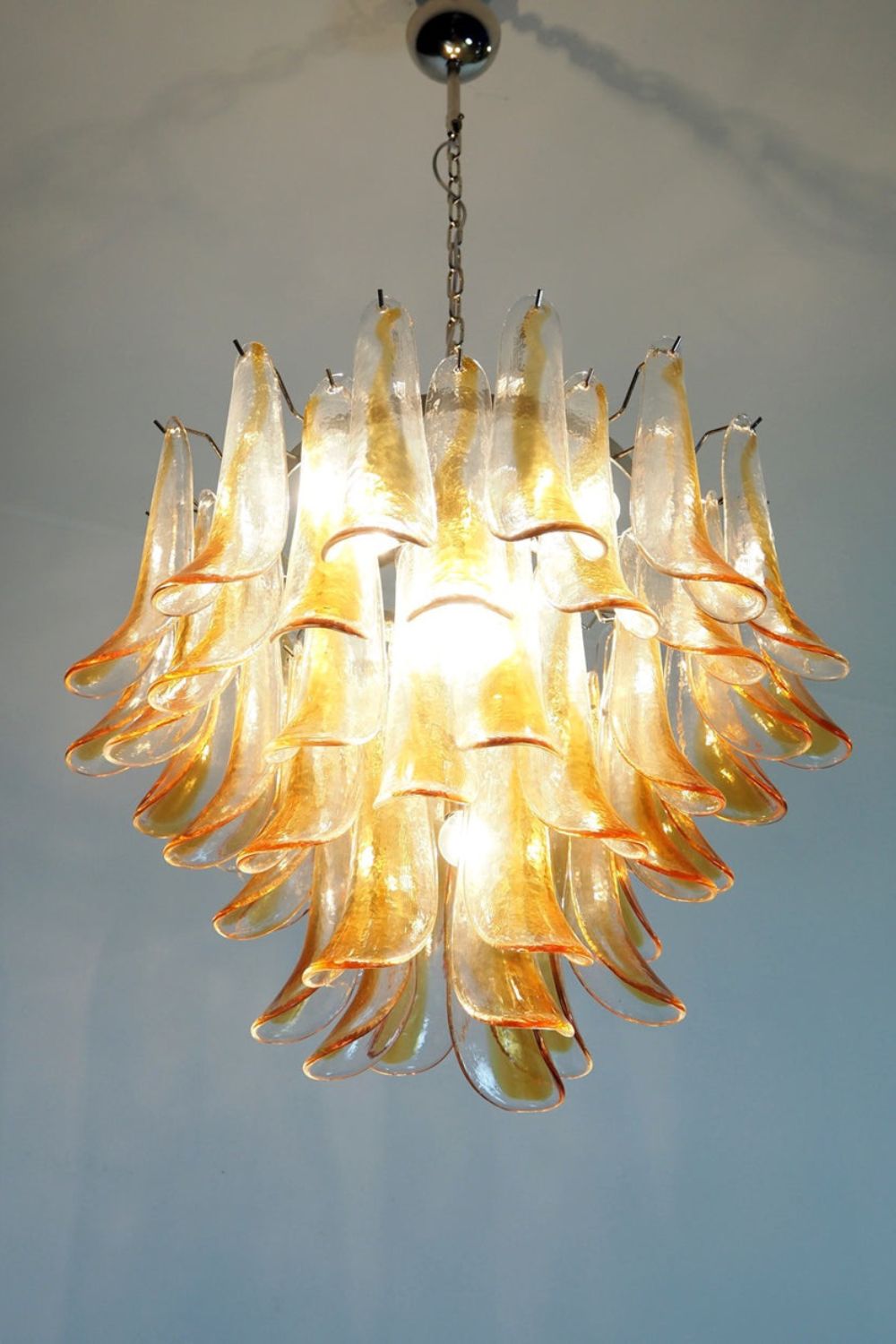 Mazzega Amber Glass Petal Chandelier