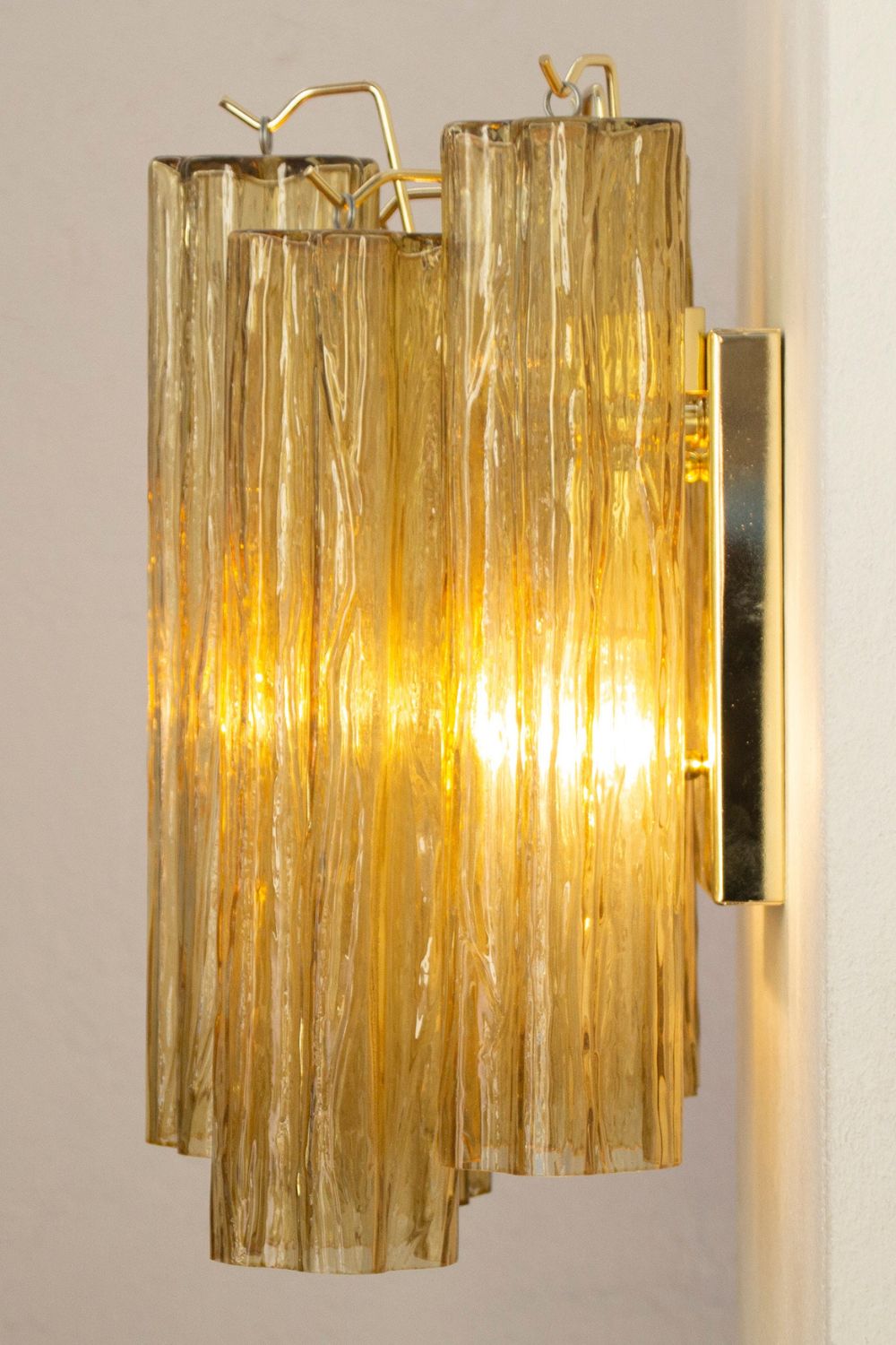 Italian Murano amber glass tube wall lamp