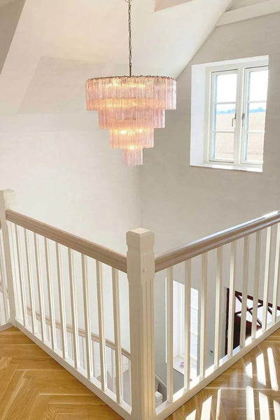 Large Pink Murano Glass Tiered Chandelier