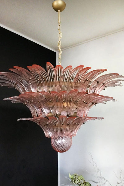 Murano Vintage Palm Pink Triple Glass Chandelier