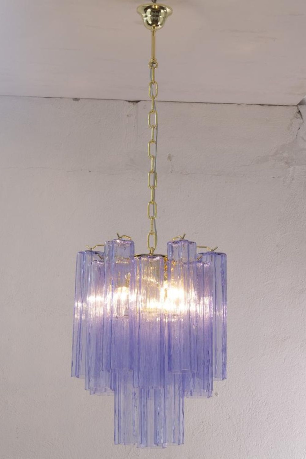 Vintage Murano Blue-Purple Glass Tube Chandelier