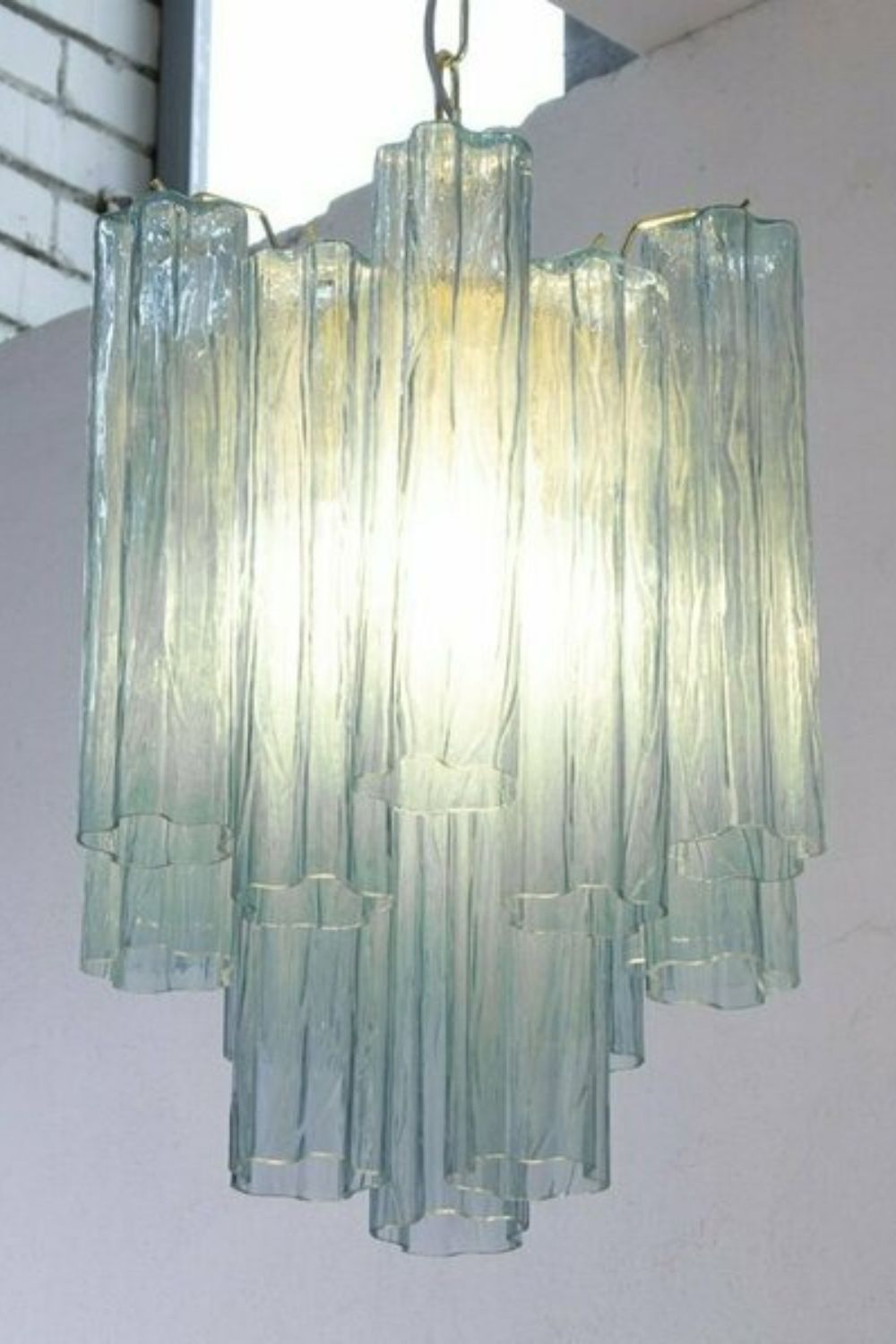 Retro Suspension Lamp with Blue Murano Glass Tubes