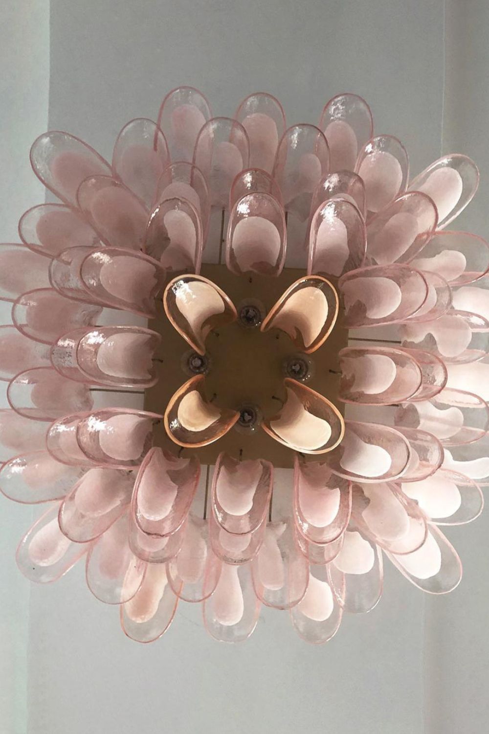 1990s Italian Murano Pink Flower Chandelier