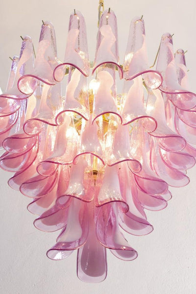 Fuchsia and White Murano Glass Petal Tiered Chandelier