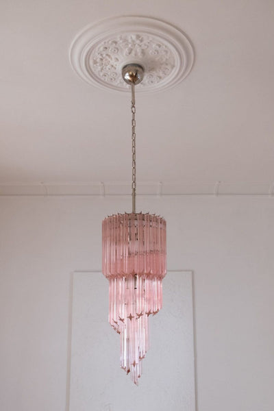 Pink Murano Glass Prism Spiral Chandelier