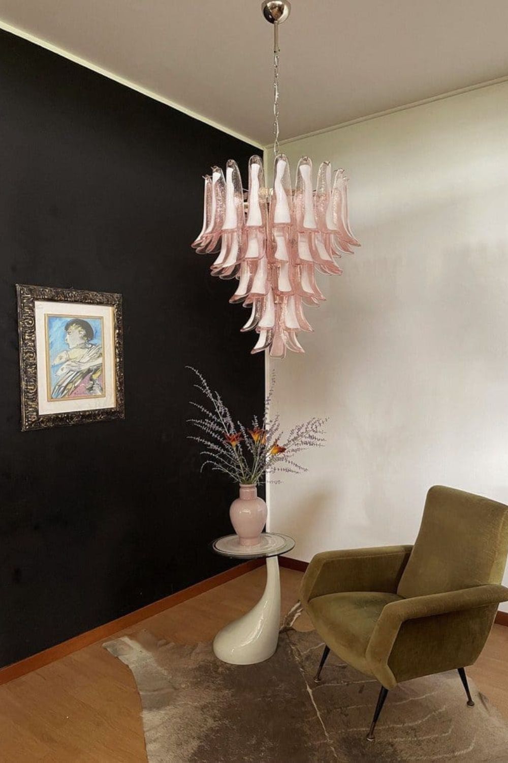 Murano Blush Pink Glass Petal Chandelier