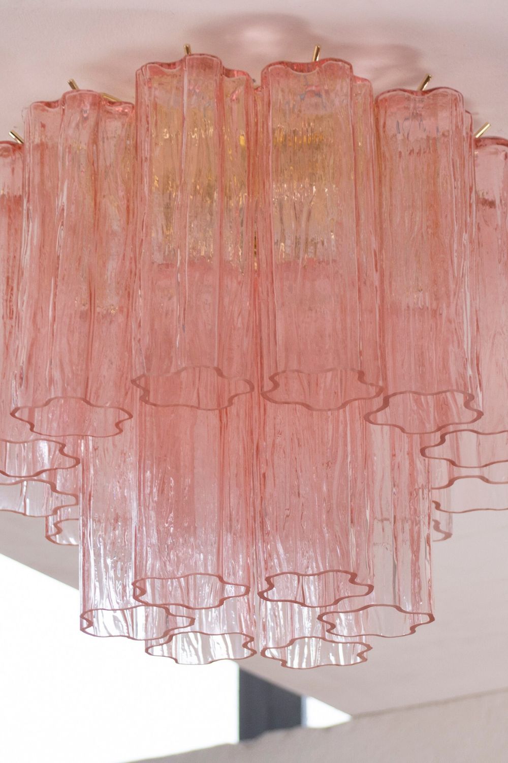 Vintage Pink Murano Tronchi Glass Ceiling Light