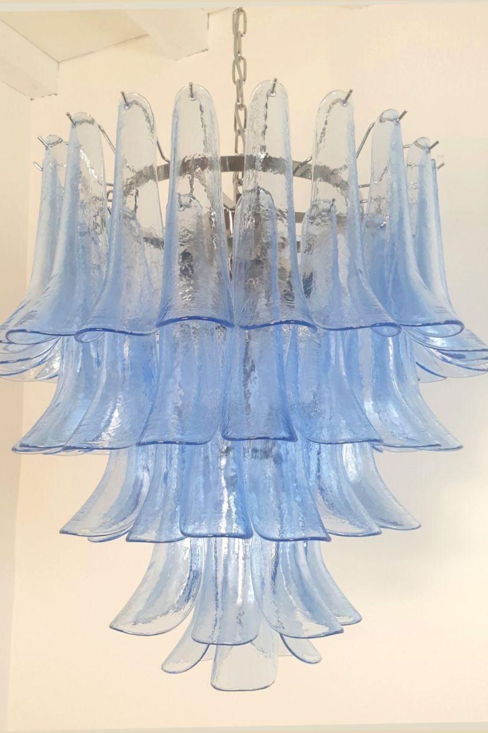 Vintage 1980s Blue Murano Glass Petal Chandelier