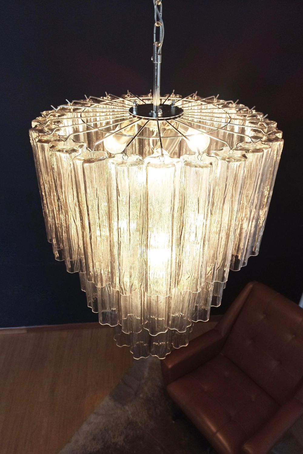 Modern Smoked Glass Tube Murano Chandelier