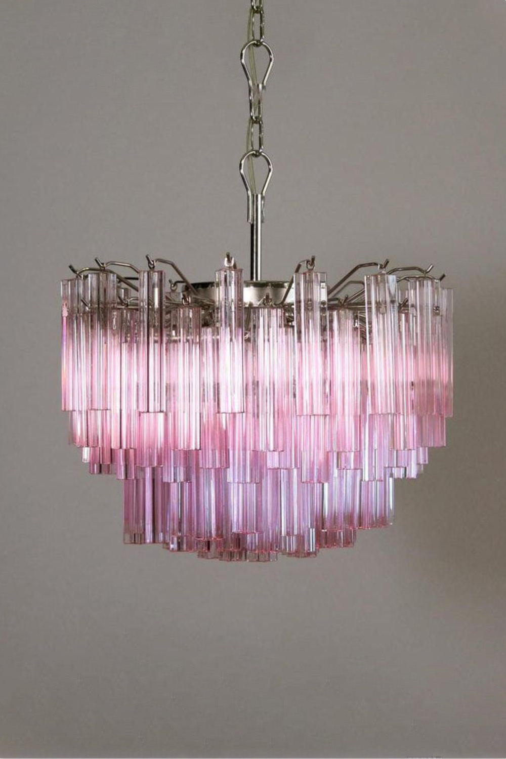 Venetian Pink Crystal Tube Murano Chandelier