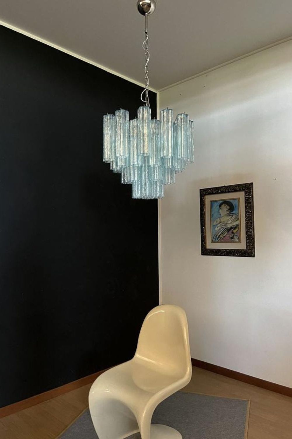 1990s Murano blue glass tube chandelier