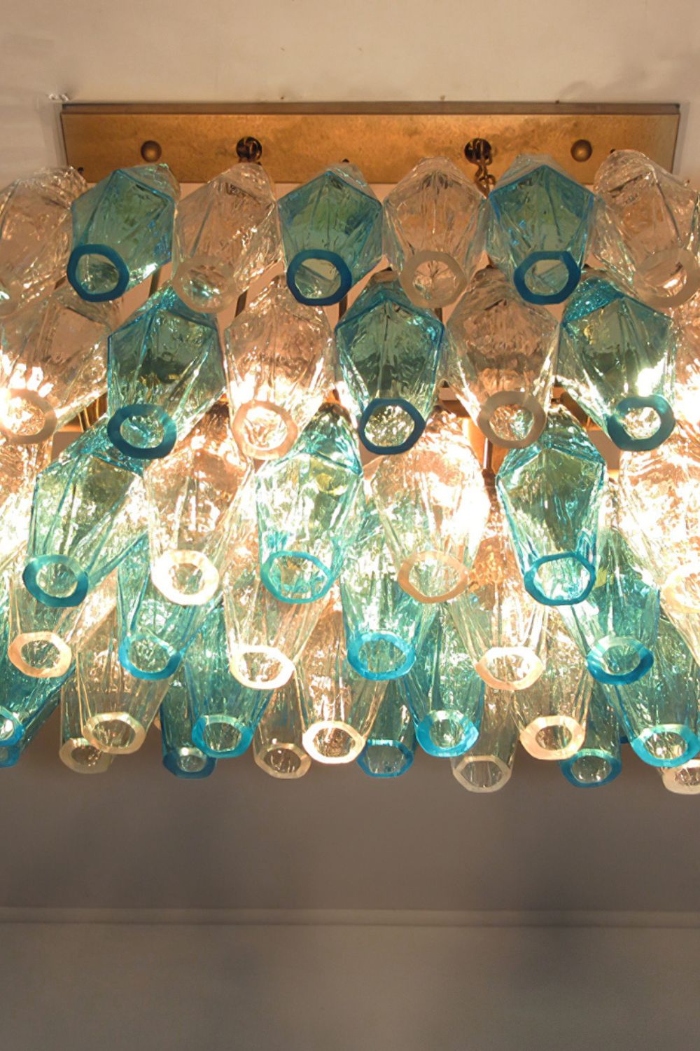 Vintage blue and clear glass Murano Poliedri chandelier