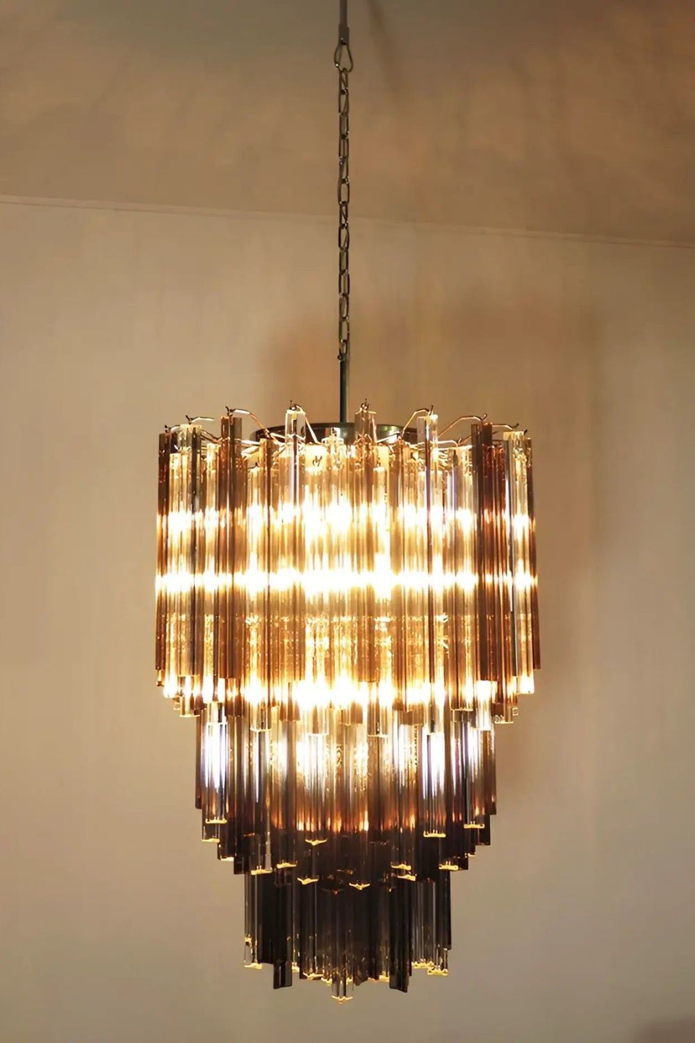 Smoked and Clear Murano Glass Prism Chandelier