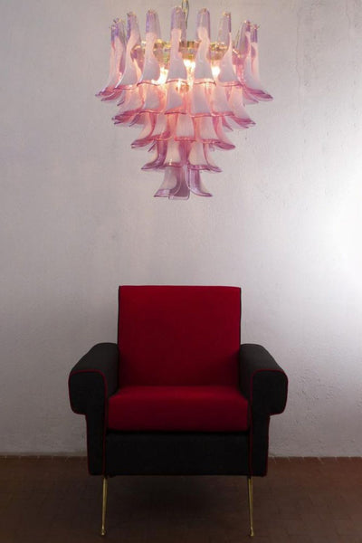 Fuchsia and White Murano Glass Petal Tiered Chandelier