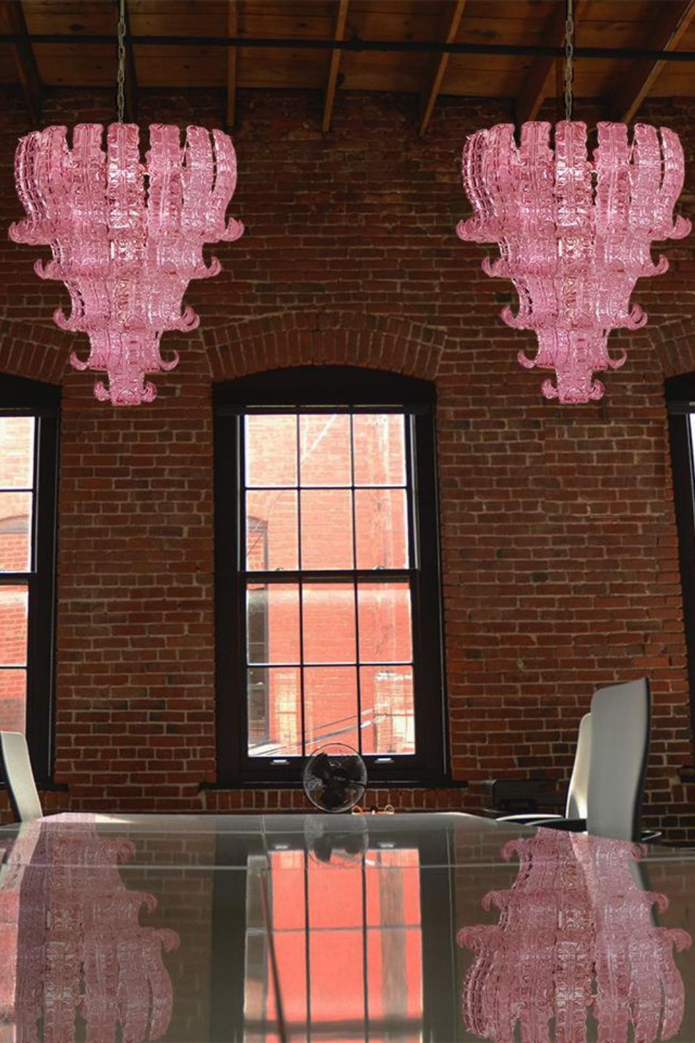 Murano pink glass Felci chandelier