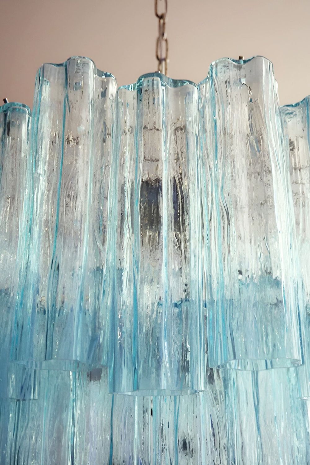 Three-tier Murano Venetian blue glass chandelier