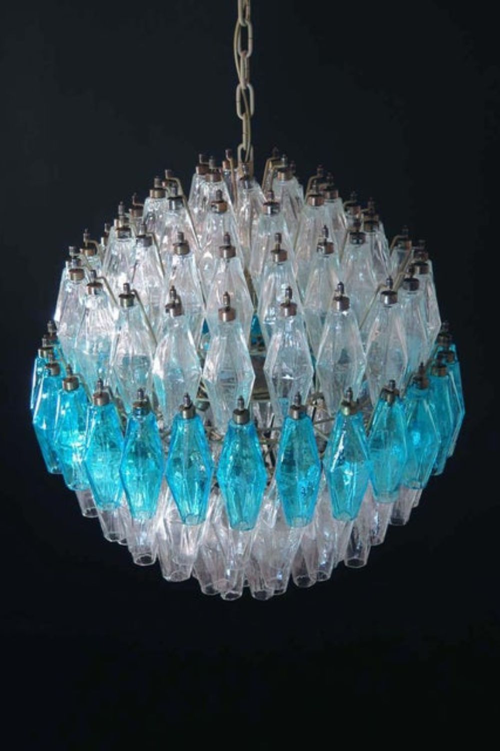 Blue and clear Murano glass spherical chandelier