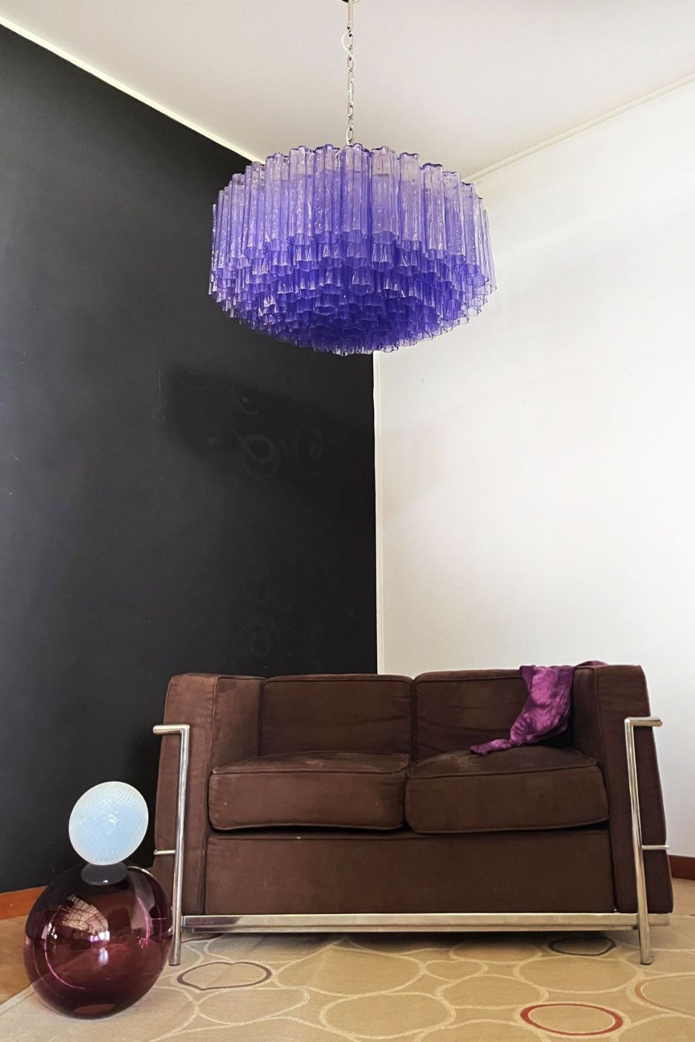 Italian Modernist Purple Murano Glass Tube Chandelier