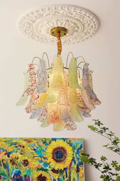 Mazzega Murano Petal Stained Glass Chandelier