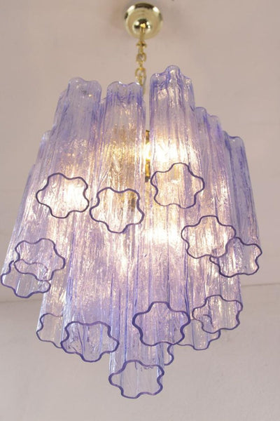 Vintage Murano Blue-Purple Glass Tube Chandelier