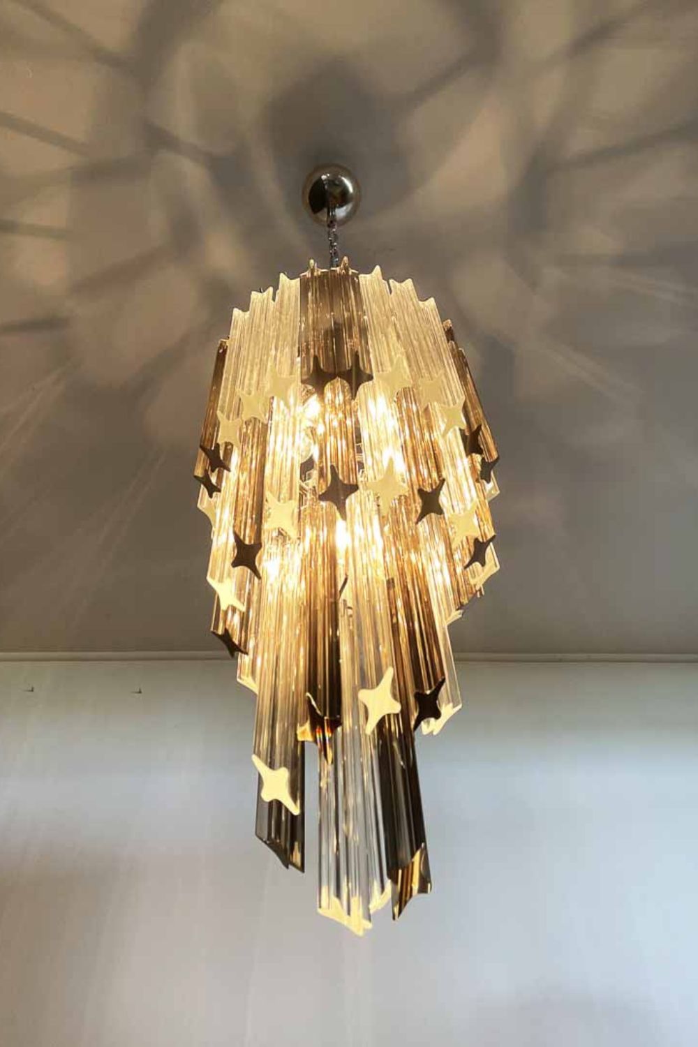 Vintage Smoked Murano Glass Prism Spiral Chandelier