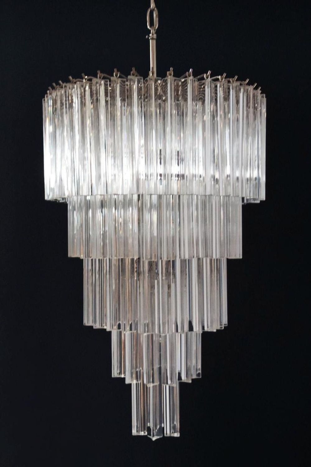 Transparent Murano Glass Prism Tiered Chandelier