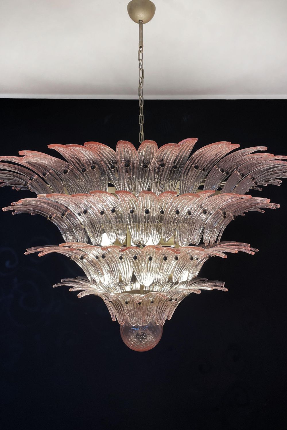 Murano Four-tier pink glass palm leaf chandelier