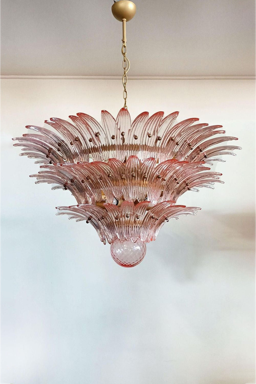 Murano Vintage Palm Pink Triple Glass Chandelier