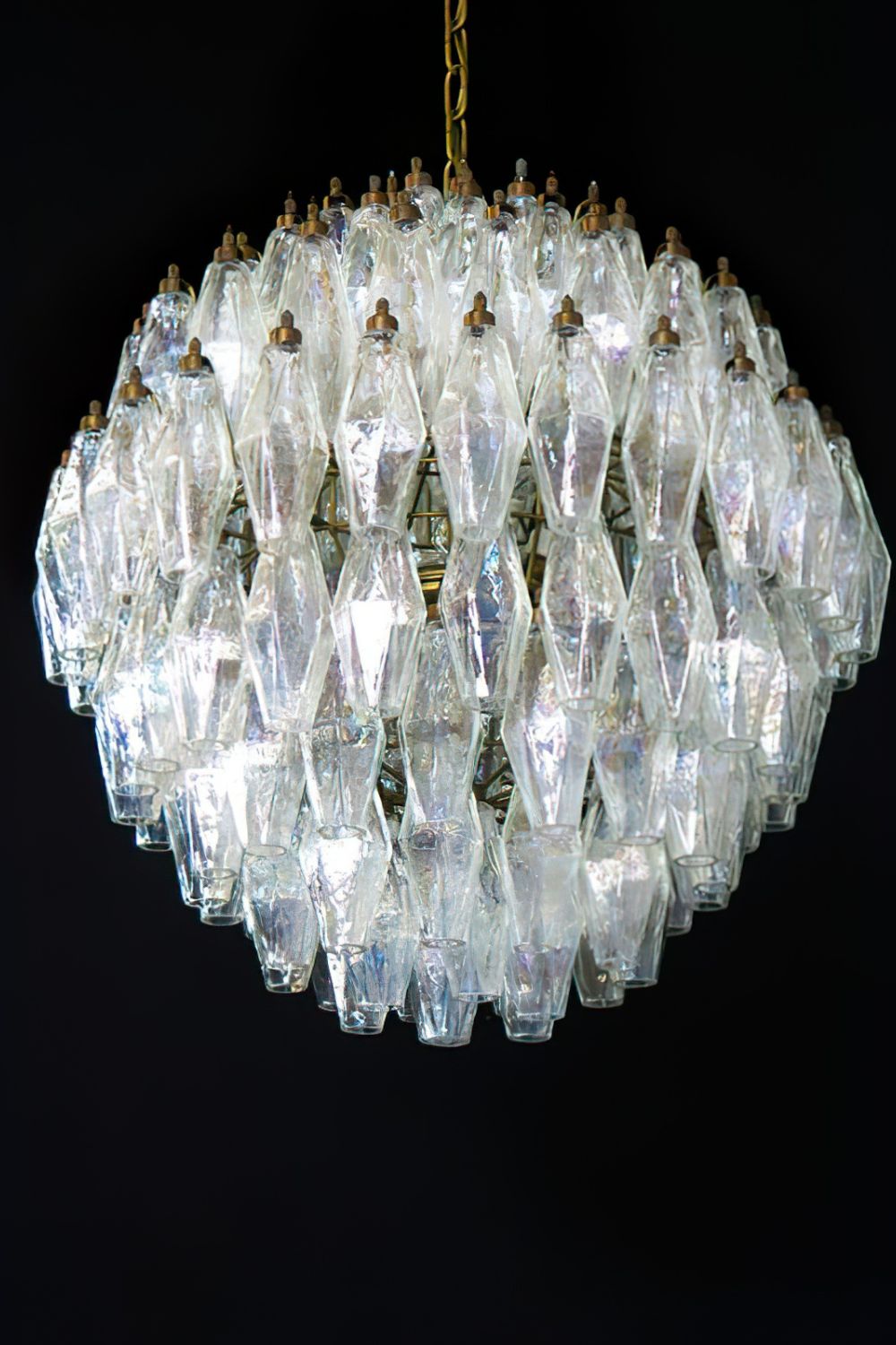 spherical Clear Murano Polyhedron Glass Chandelier