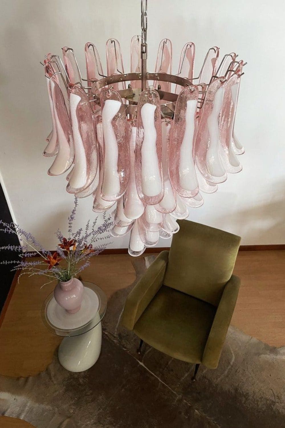 Murano Blush Pink Glass Petal Chandelier