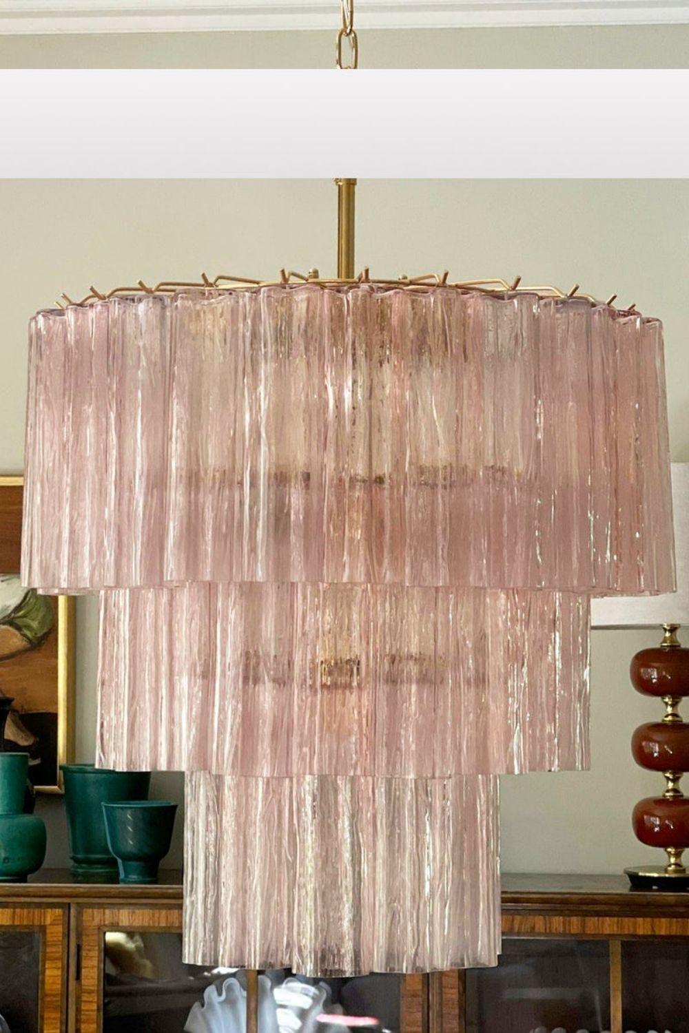 Murano light pink glass tube chandelier