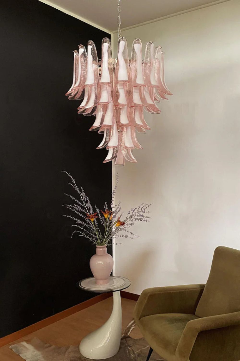 Murano Blush Pink Glass Petal Chandelier