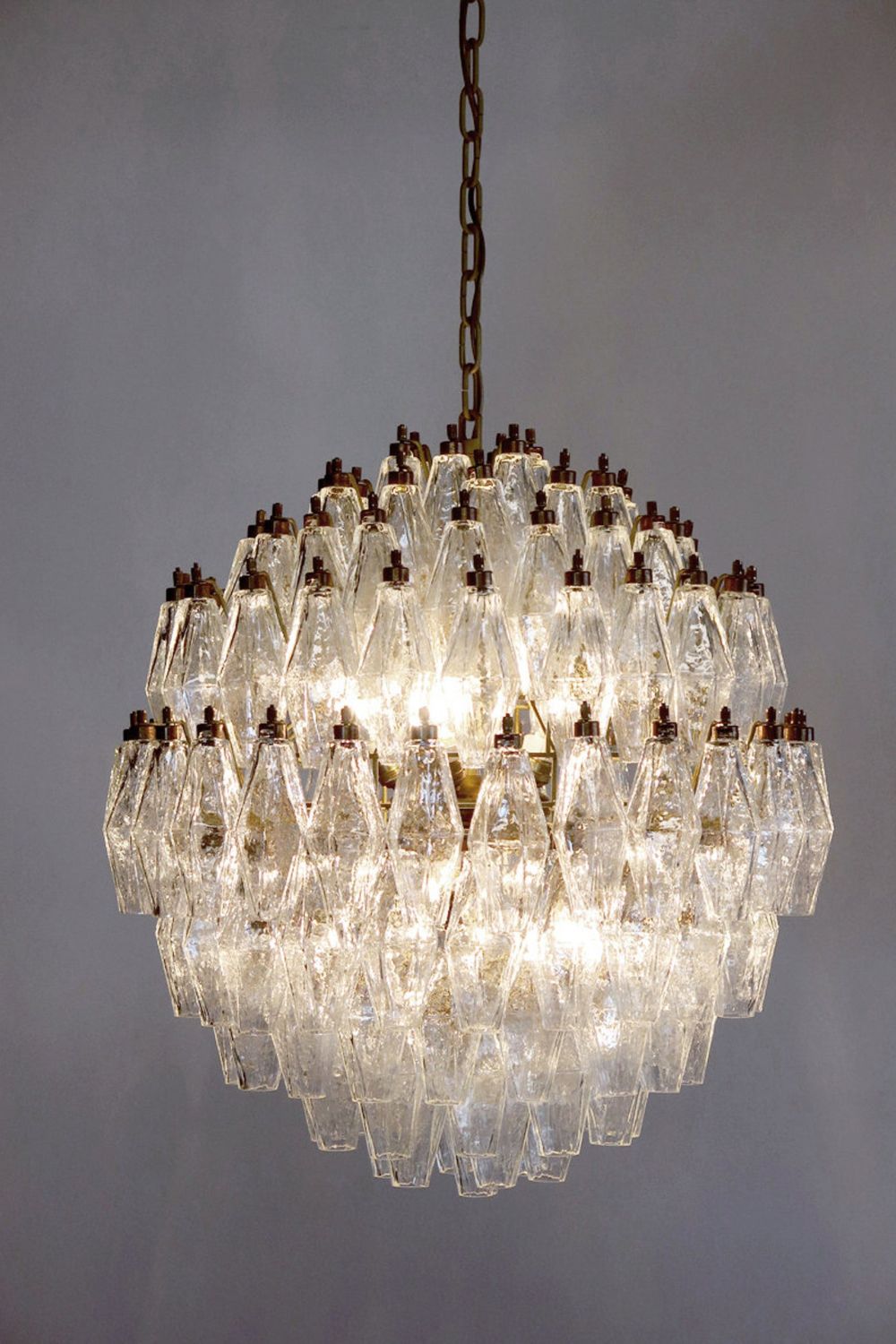 spherical Clear Murano Polyhedron Glass Chandelier