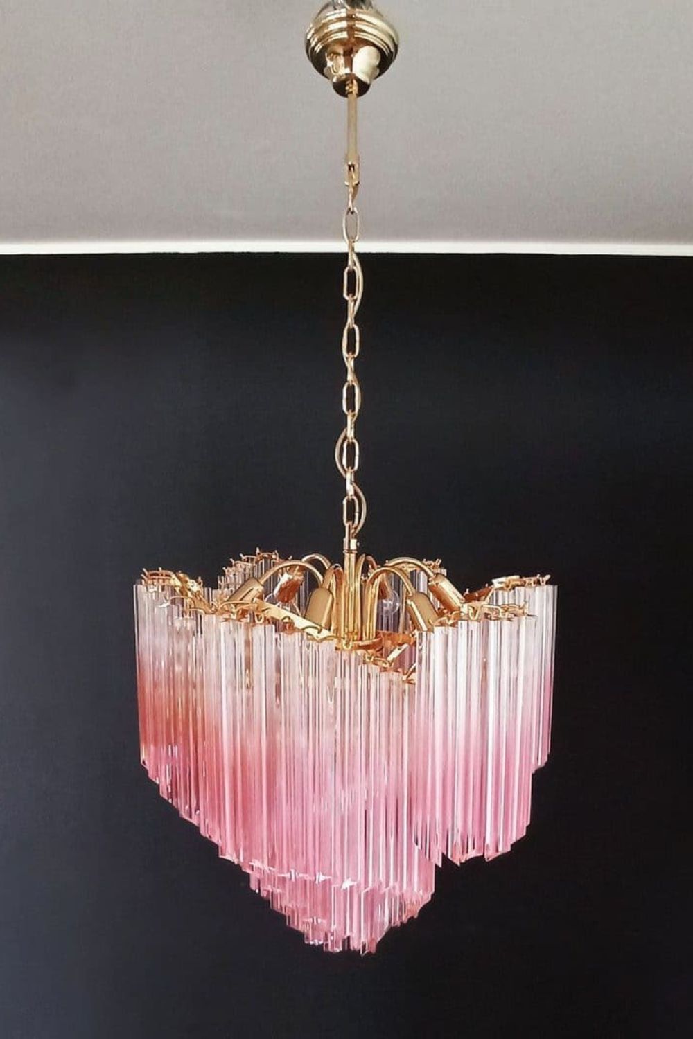 Vintage Pink Murano Quadriedri Prism Chandelier