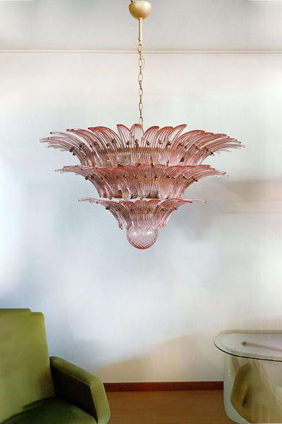 Murano Vintage Palm Pink Triple Glass Chandelier