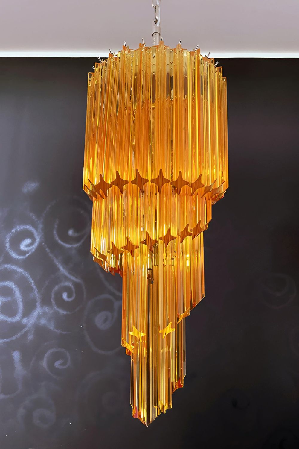 Amber Murano Glass Prism Spiral Chandelier