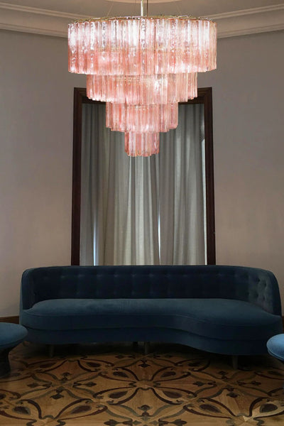 Large Pink Murano Glass Tiered Chandelier