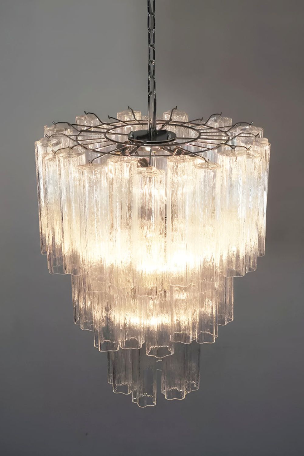 Murano Venetian Clear Glass Tube Chandelier