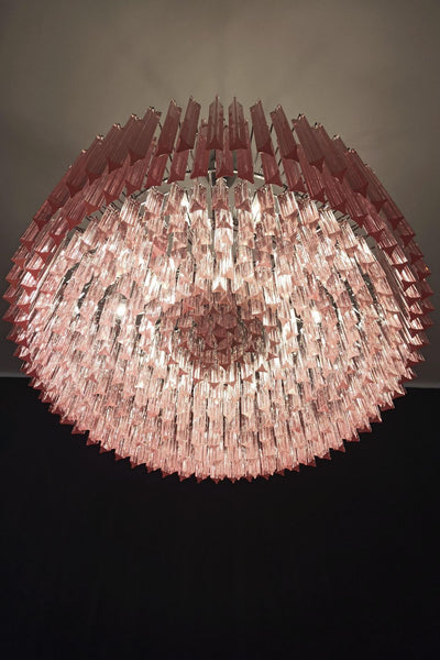 Large pink Murano Triedri glass prism chandelier