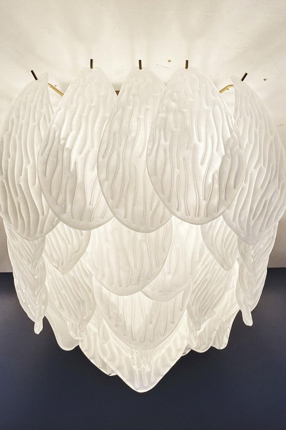 Vintage Murano Frosted Glass Leaf Ceiling Light