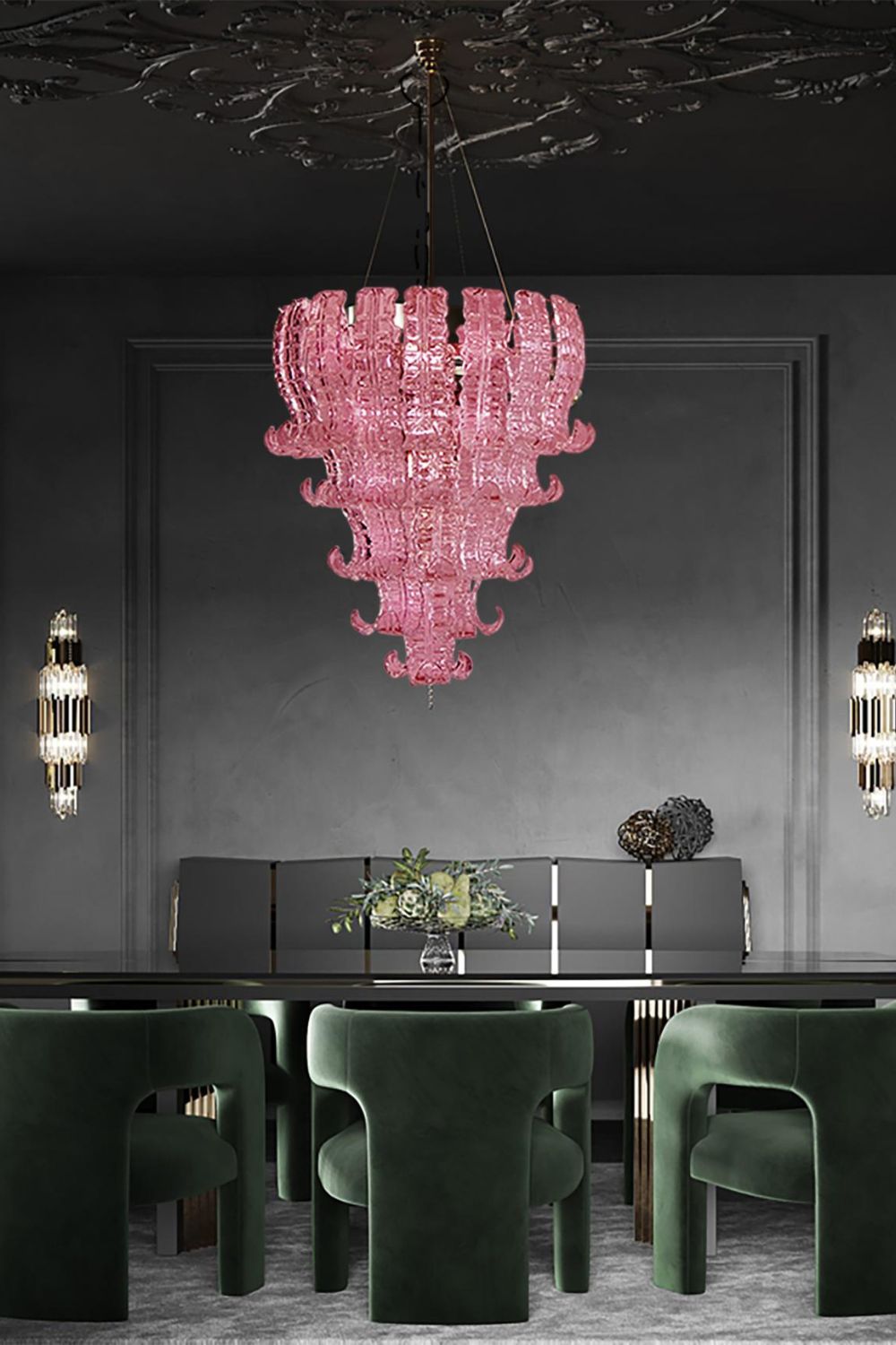 Murano pink glass Felci chandelier