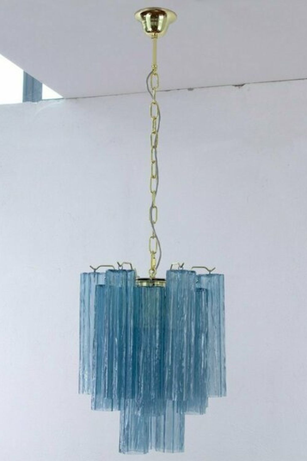 Retro Suspension Lamp with Blue Murano Glass Tubes